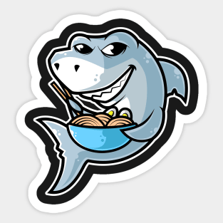 Shark Ramen Bowl Kawaii Neko Anime Japanese Noodles print Sticker